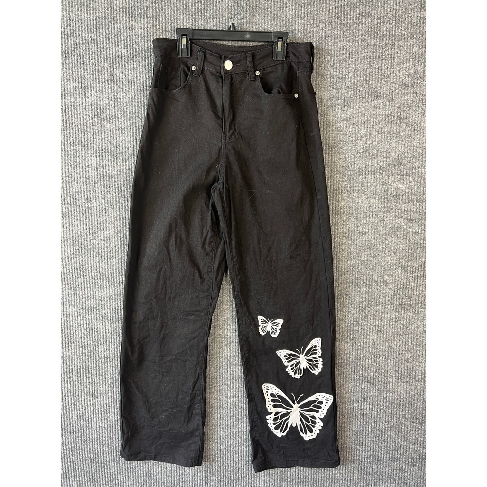 Kiss Butterfly Jeans Medium Black High Rise Whimsigoth Denim Pants